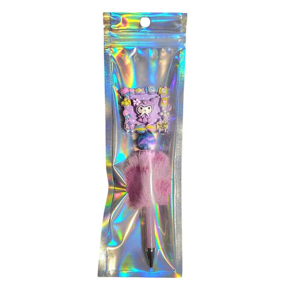 Kuromi Sanrio Fur Custom Beaded Ballpoint Twist Pen Topper Violet